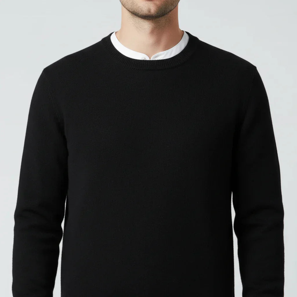 Men's light blue crew neck knit sweater regular fit classic layering wardrobe staple