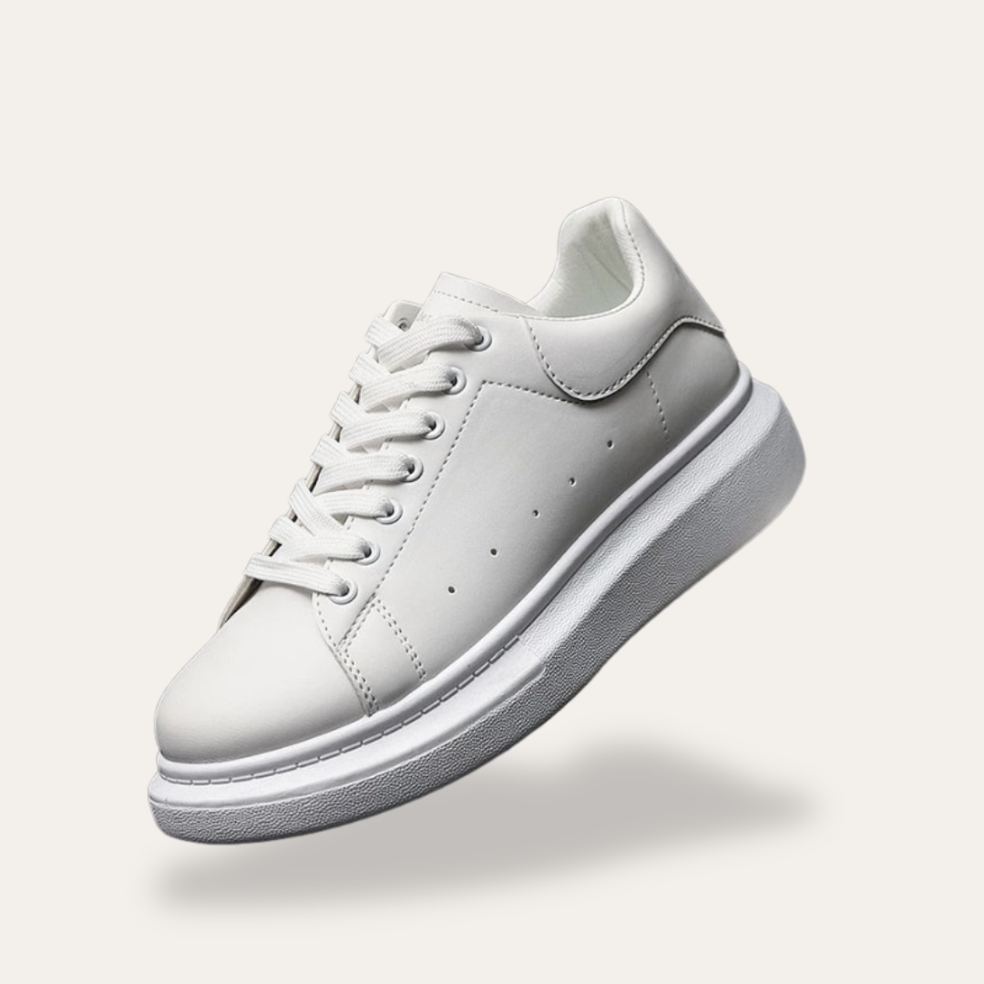 Men's white low-profile sneakers with breathable perforations and adjustable lace closure Nordic flair