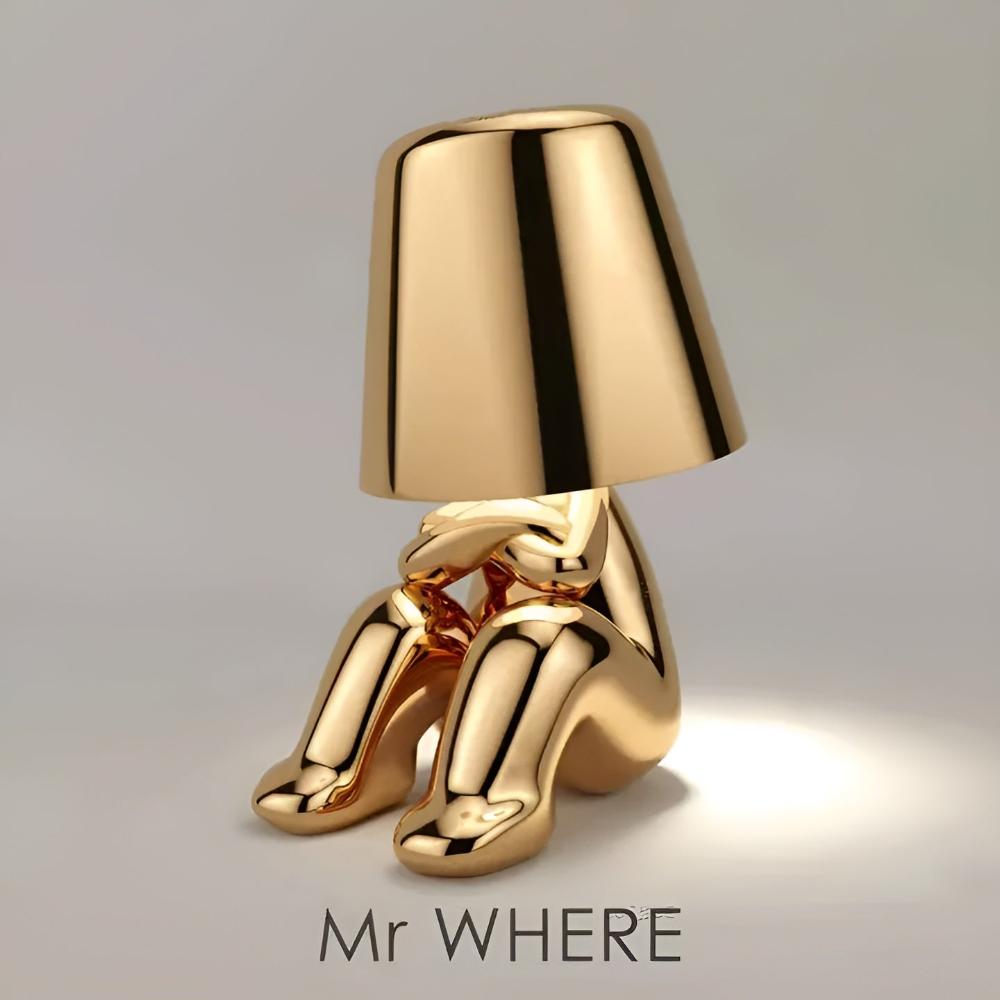 Modern gold figurine table lamp, Art Deco style, cordless rechargeable, warm ambient glow accent light