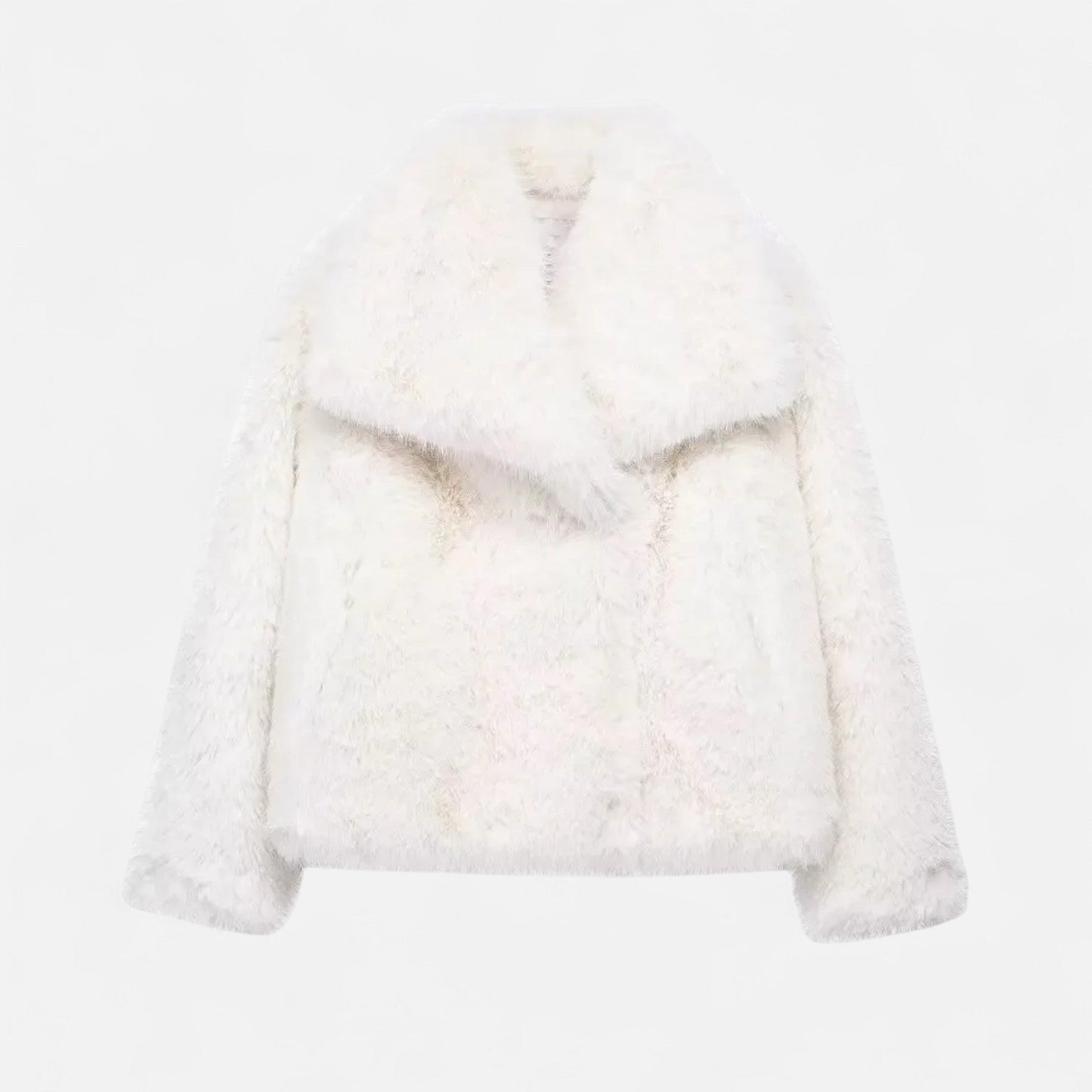 Women's elegant long faux fur coat wide collar luxurious plush texture winter outerwear