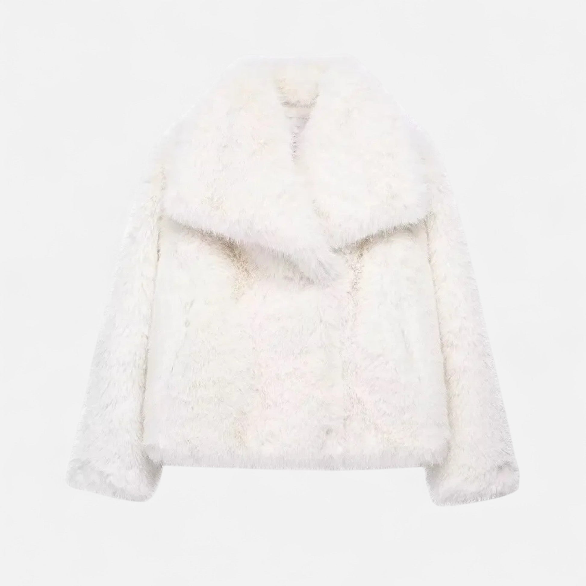 Women's elegant long faux fur coat wide collar luxurious plush texture winter outerwear
