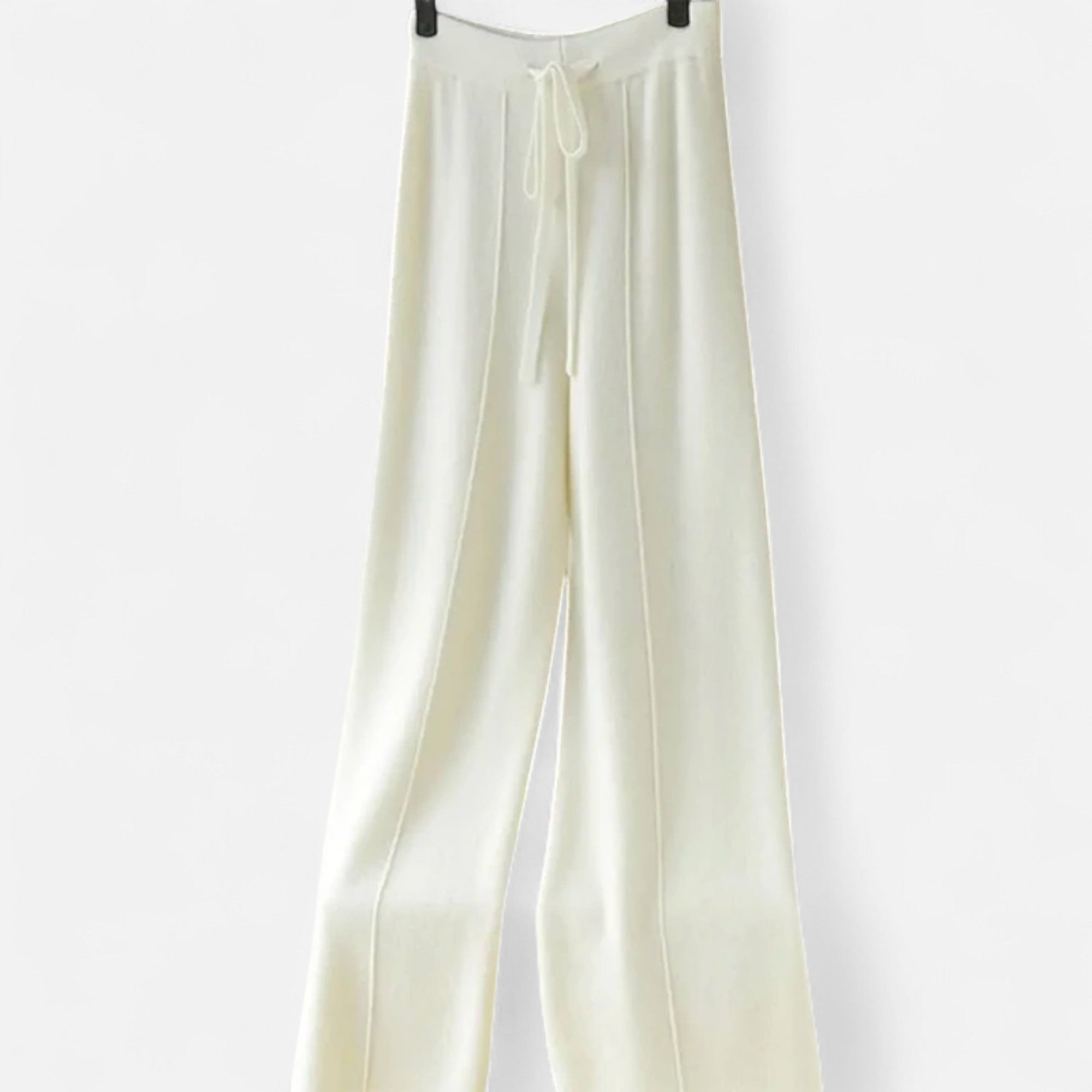 Women's cozy high-rise wide-leg trousers with adjustable drawstring waist for relaxed everyday style