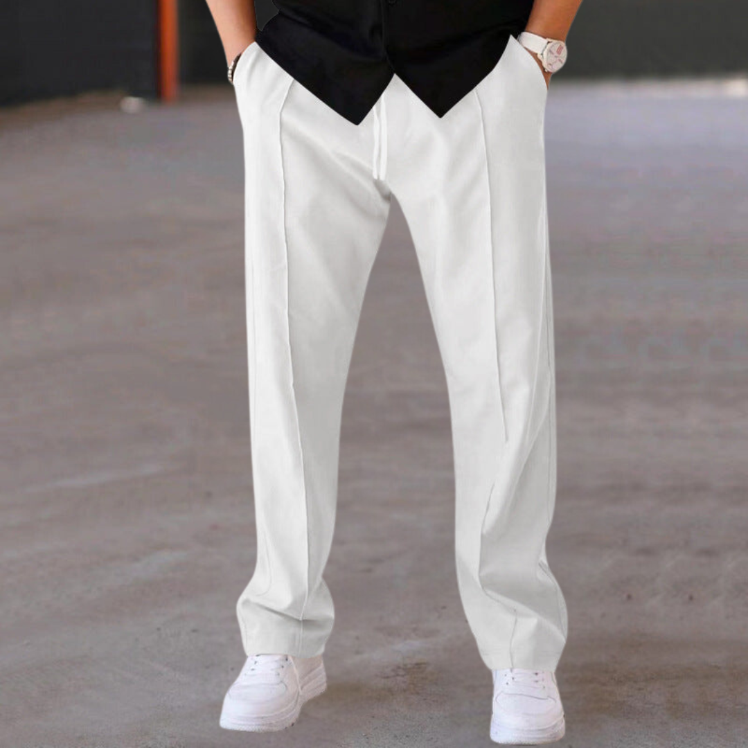 Men's lightweight casual pants relaxed wide-leg fit airy breathable fabric refined silhouette everyday comfort