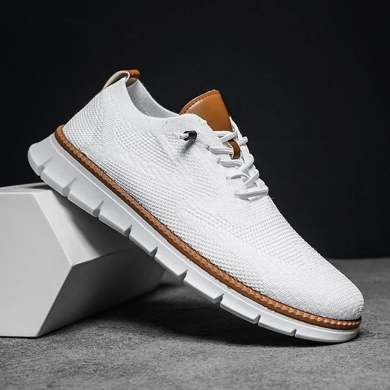 Men's gray knit walking shoes lightweight breathable sole everyday comfort casual style