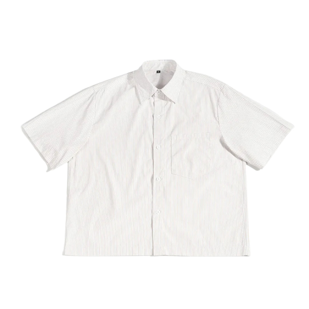 White striped cropped boxy cotton shirt short sleeve loose fit modern women