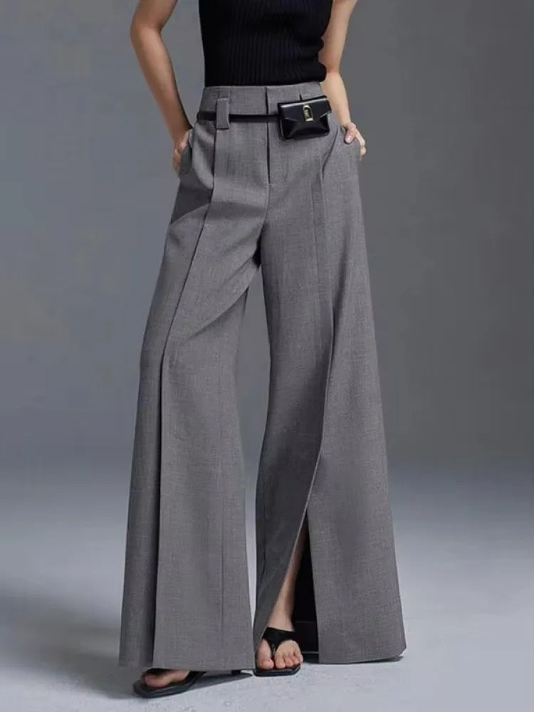 Celina wide-leg high-waisted trousers wrinkle-resistant split-front professional women's pants