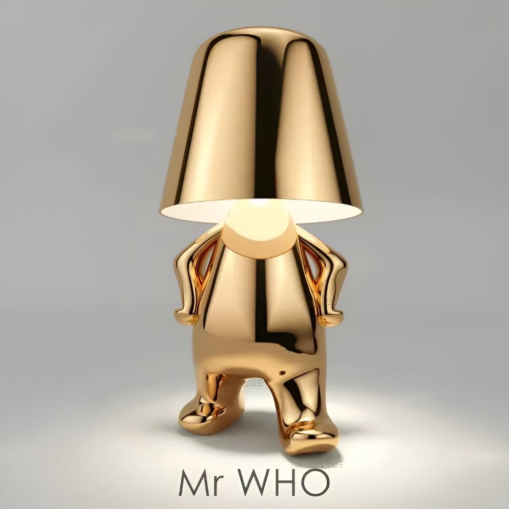 Gold Art Deco figurine table lamp cordless rechargeable warm ambient glow living room decor accent