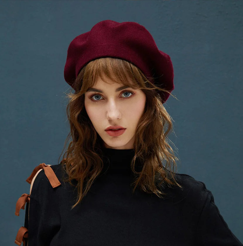 Women's slouchy rounded wool beret, soft casual everyday hat with relaxed silhouette