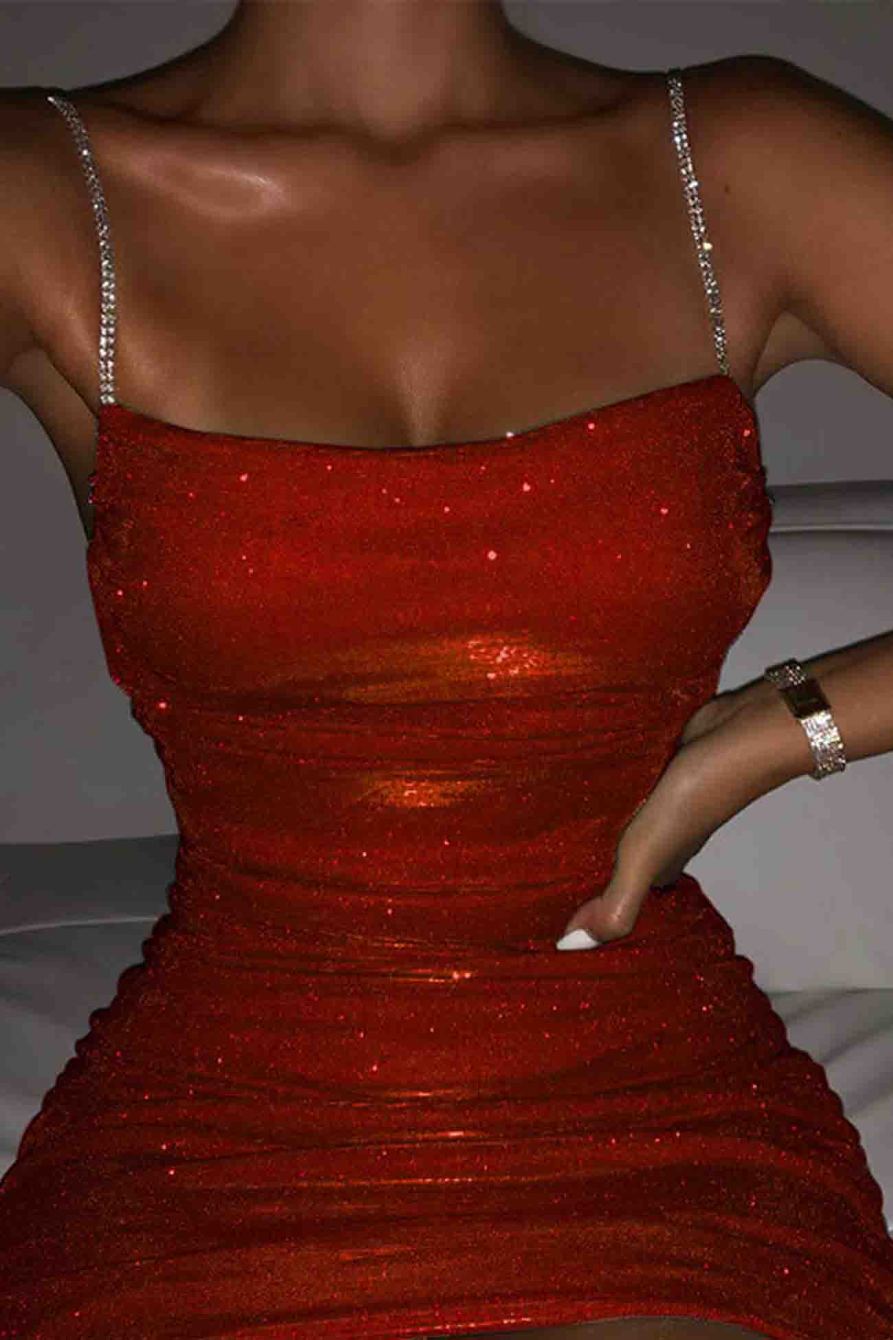 Women's shiny bodycon mini dress sleeveless formfitting silhouette with lustrous Nordic-inspired fabric