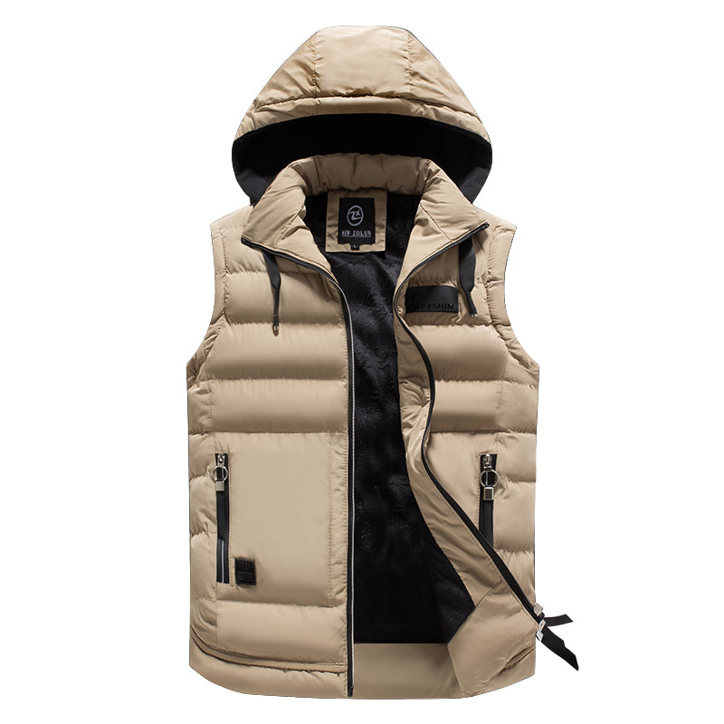 Men's lightweight quilted hooded vest insulated windproof winter layering piece with sleeveless design
