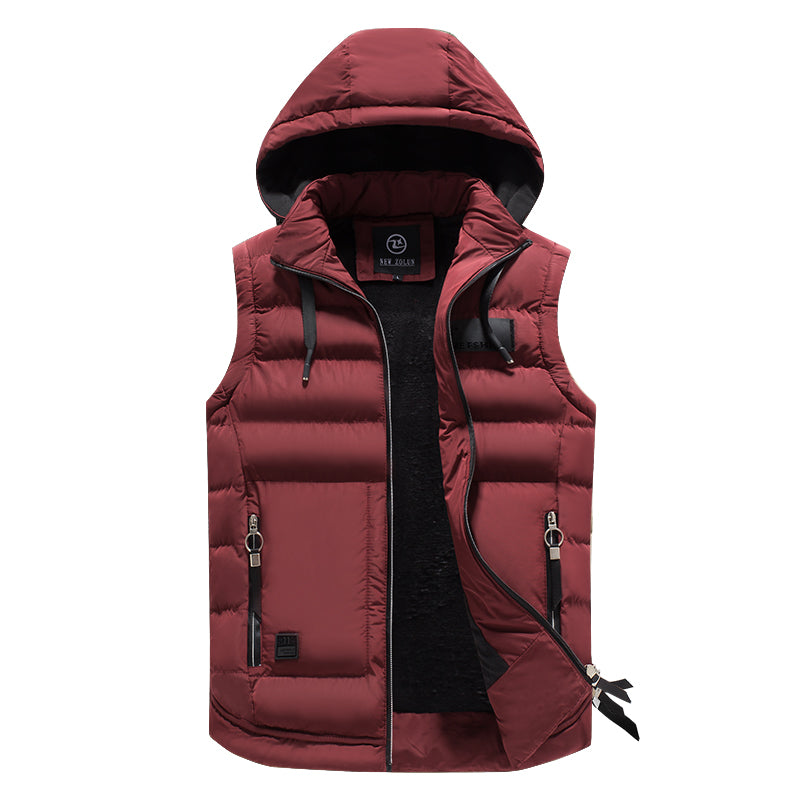 Men's lightweight quilted hooded vest insulated windproof winter layering piece with sleeveless design