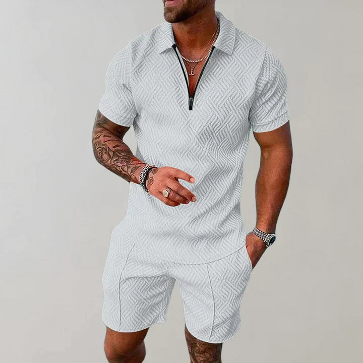 Men's linen-cotton blend summer set slim-cut tee and shorts lightweight breathable vacation casual wear