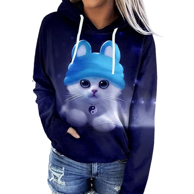 Women's relaxed-fit cotton-feel hoodie with artistic handprint graphic and kangaroo pocket