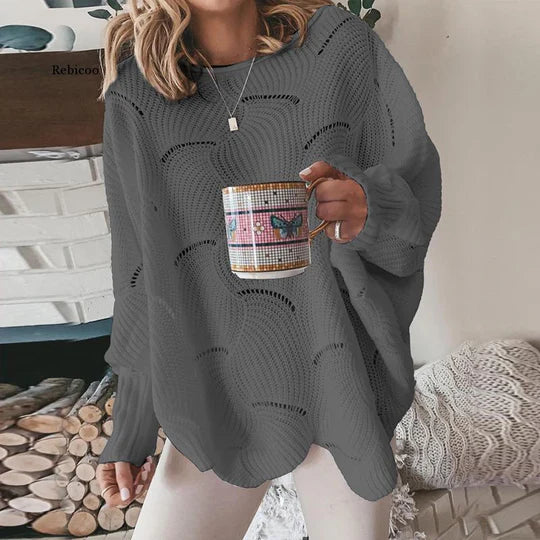Women's loose knit sweater relaxed silhouette lightweight open weave breathable autumn casual layering top