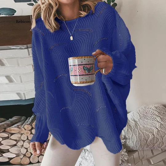 Women's loose knit sweater relaxed silhouette lightweight open weave breathable autumn casual layer