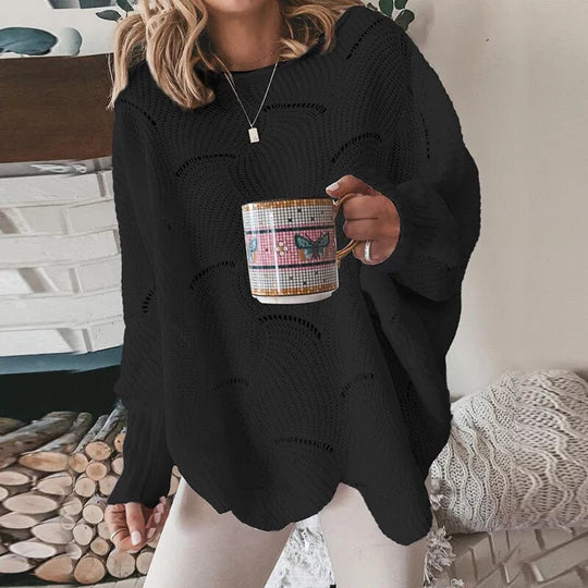 Women's loose knit sweater relaxed silhouette lightweight open weave breathable fall casual layering