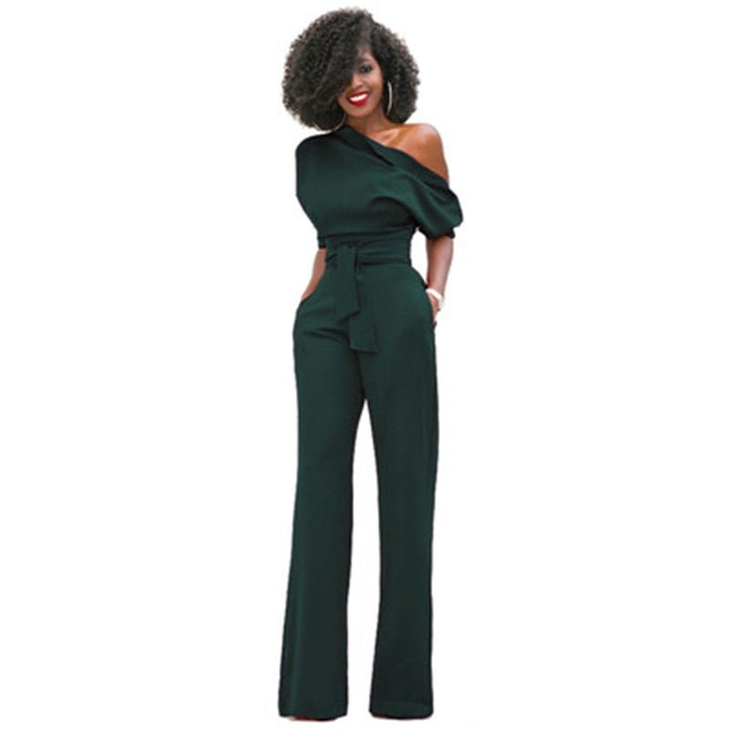 Rosa | Women's Off Shoulder Wide Leg Jumpsuit Belted Formal