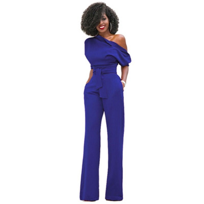 Rosa | Women's Off Shoulder Wide Leg Jumpsuit Belted Formal