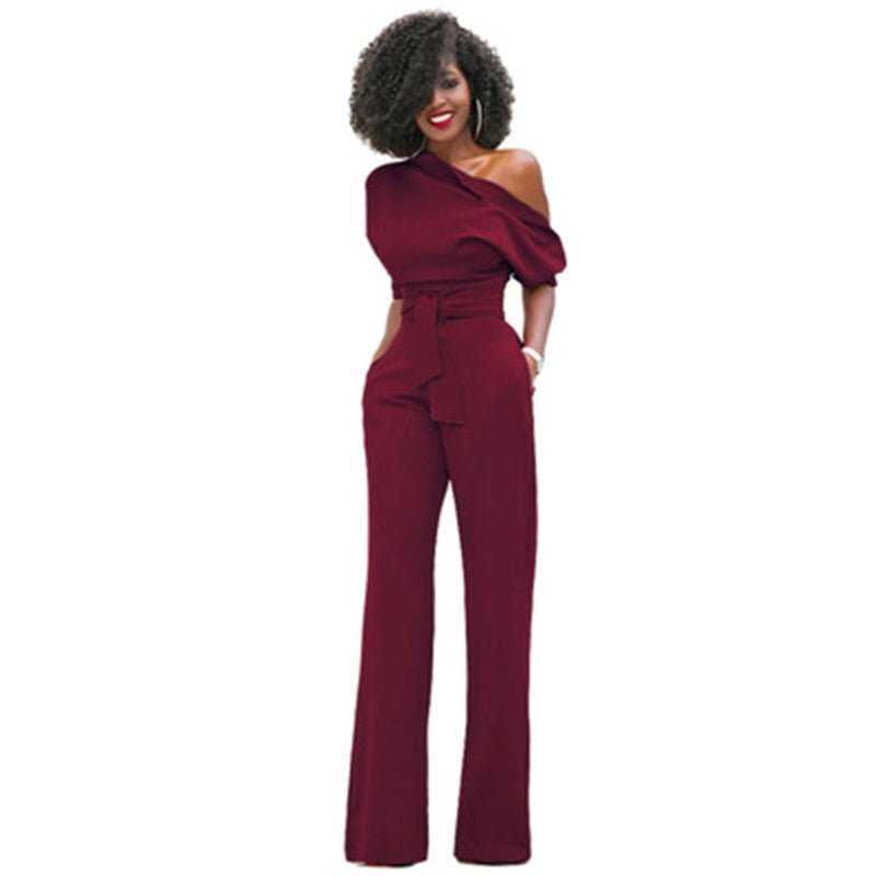 Rosa | Women's Off Shoulder Wide Leg Jumpsuit Belted Formal