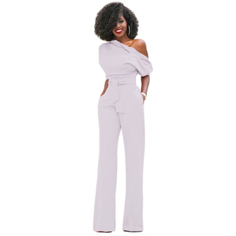 Rosa | Women's Off Shoulder Wide Leg Jumpsuit Belted Formal