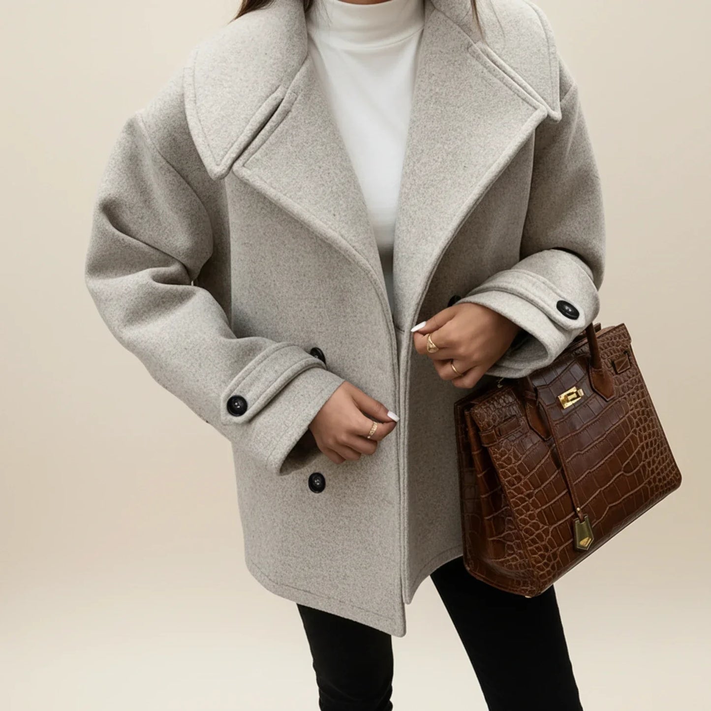 Women's cropped double-breasted pea coat polished tailored silhouette for modern professionals