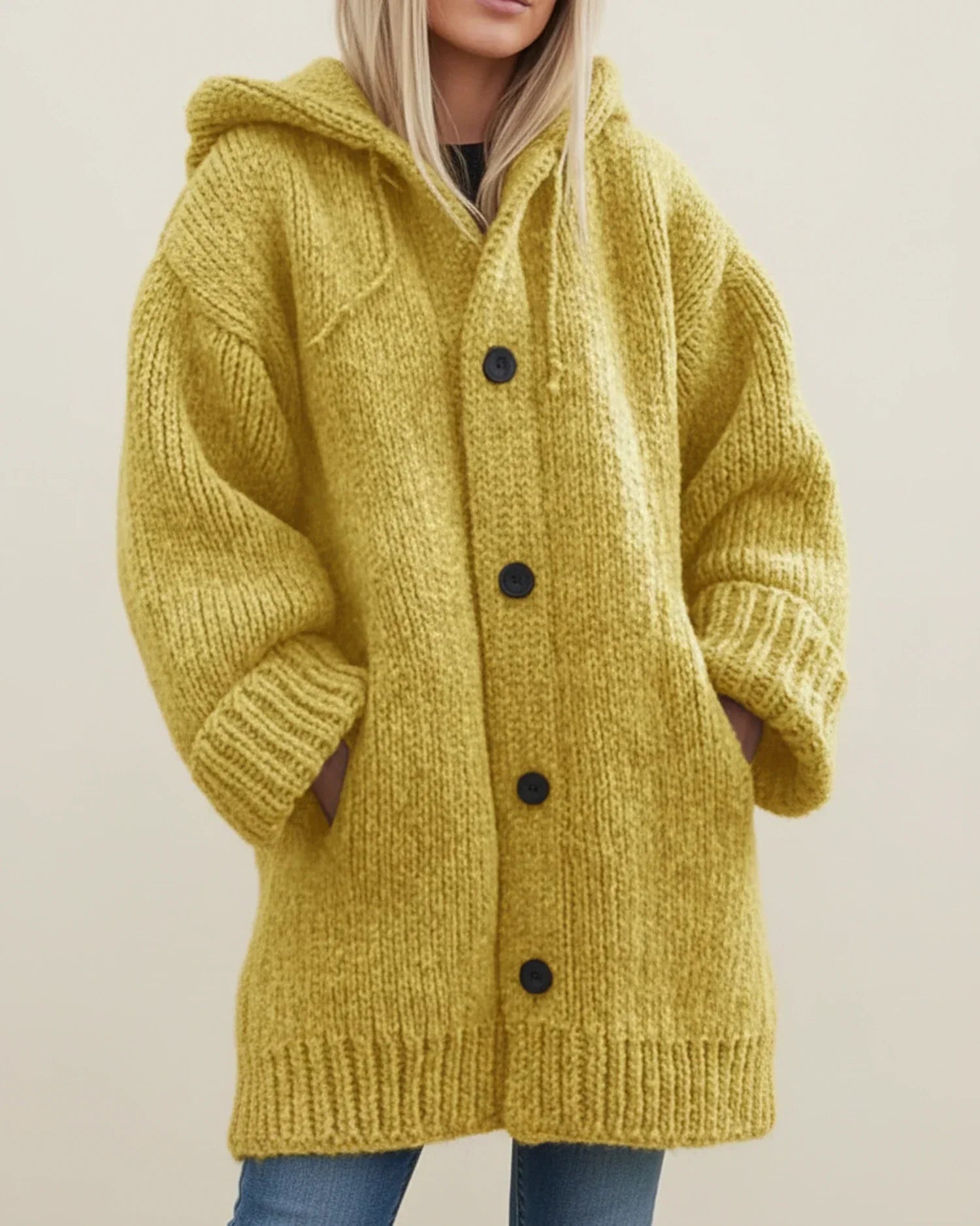 Women's oversized hooded cardigan jacket cozy button-front layering essential for casual style