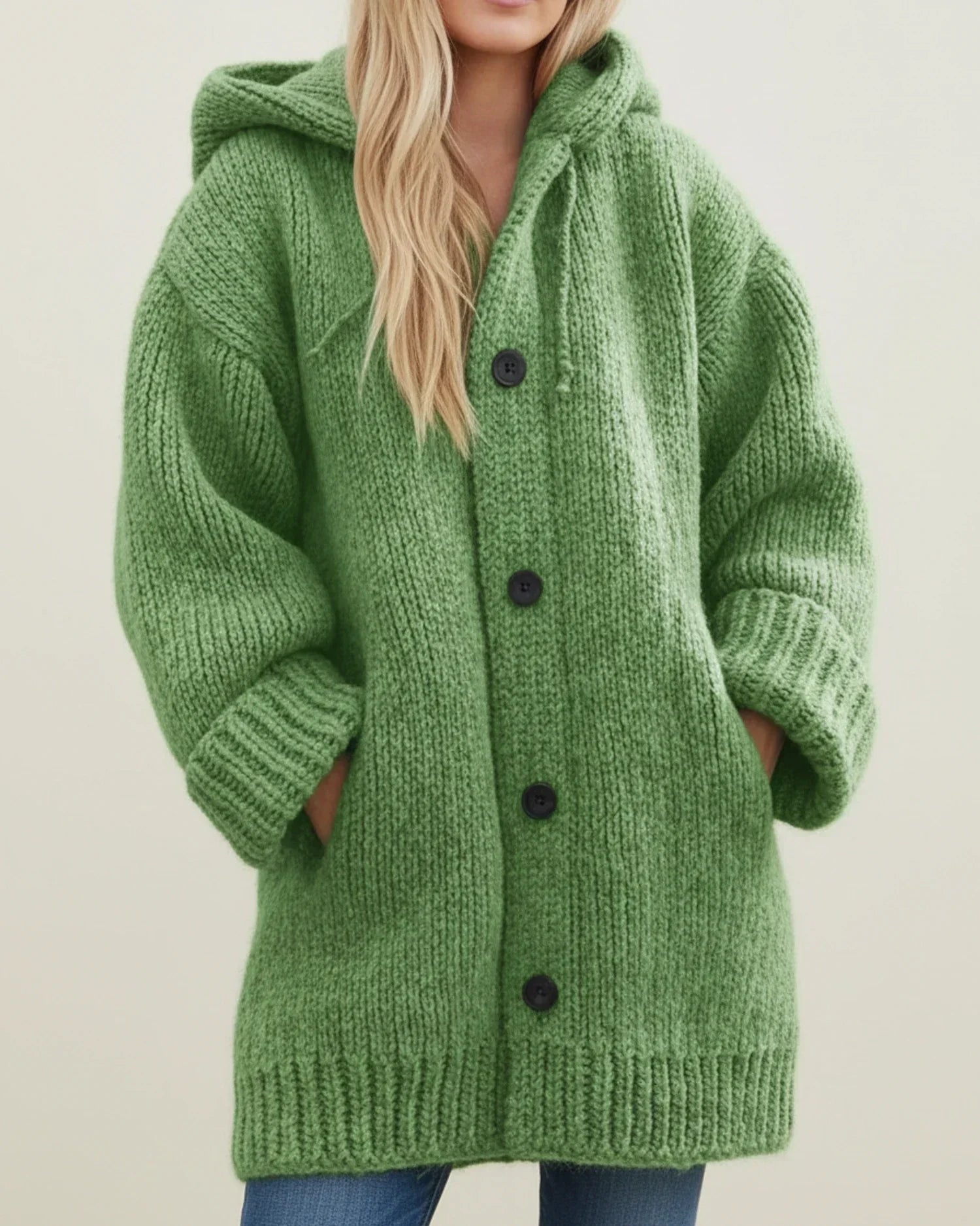 Women's oversized hooded cardigan jacket cozy button-front layering essential for casual style