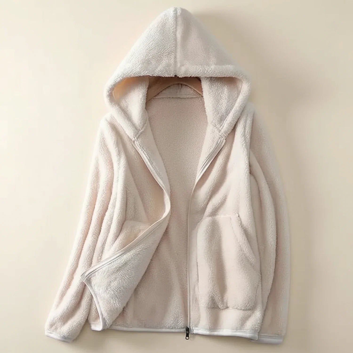 Women's hooded fleece jacket relaxed fit full-zip closure with patch pockets for everyday layering