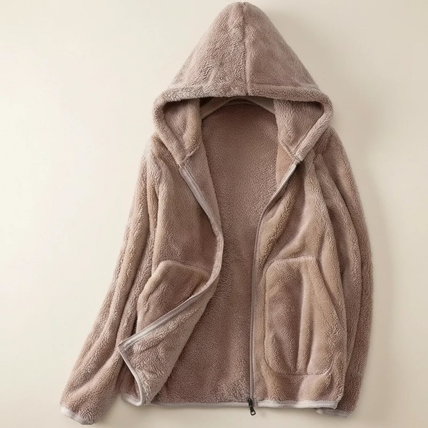 Women's hooded fleece jacket relaxed fit full-zip closure with patch pockets for everyday layering