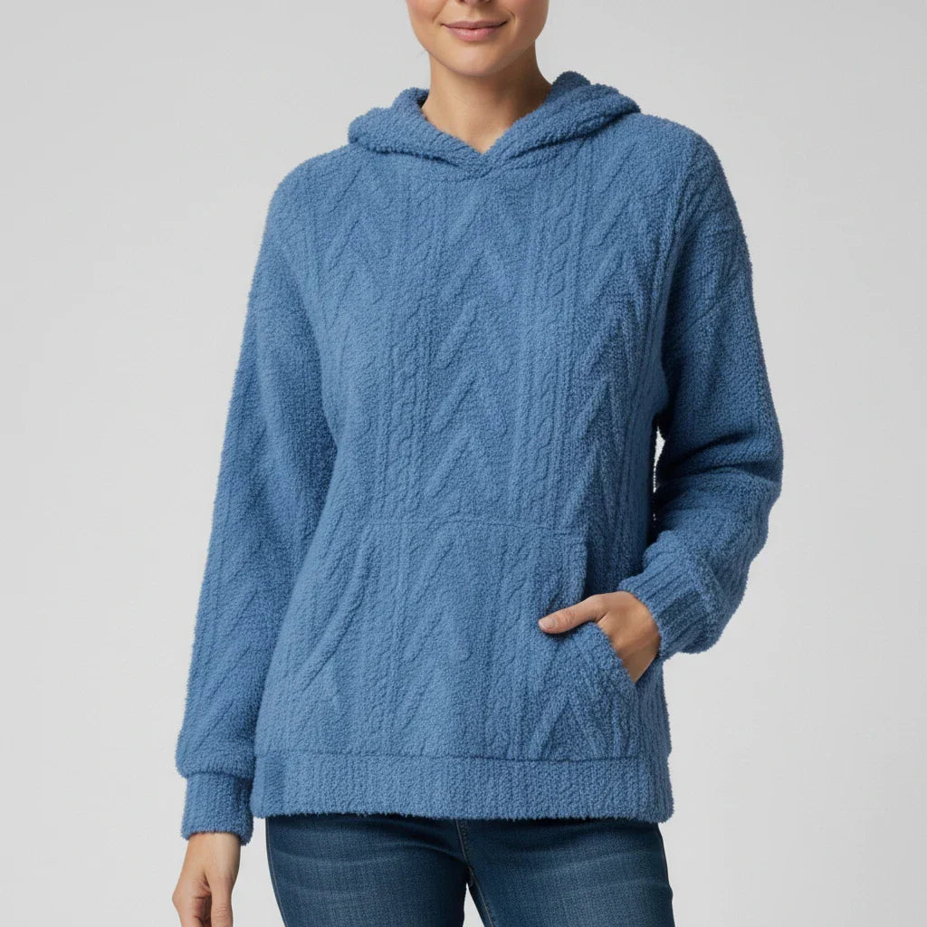 Women's relaxed fit hooded sweater textured knit cozy casual style with kangaroo pocket