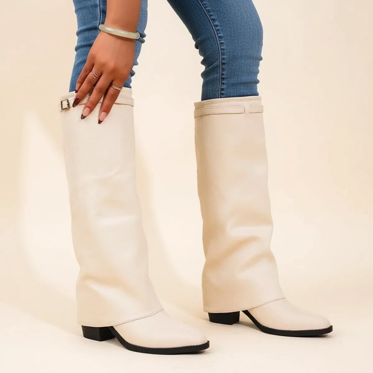 Women's western knee-high slouch boots pointed toe everyday fashion comfortable stylish footwear