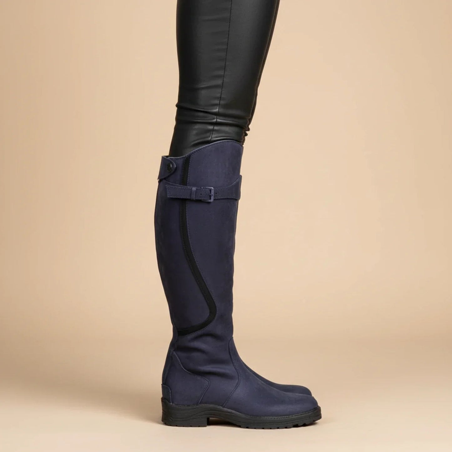 Women's leather knee-high riding boots flat heel equestrian style all-day comfort versatile fit
