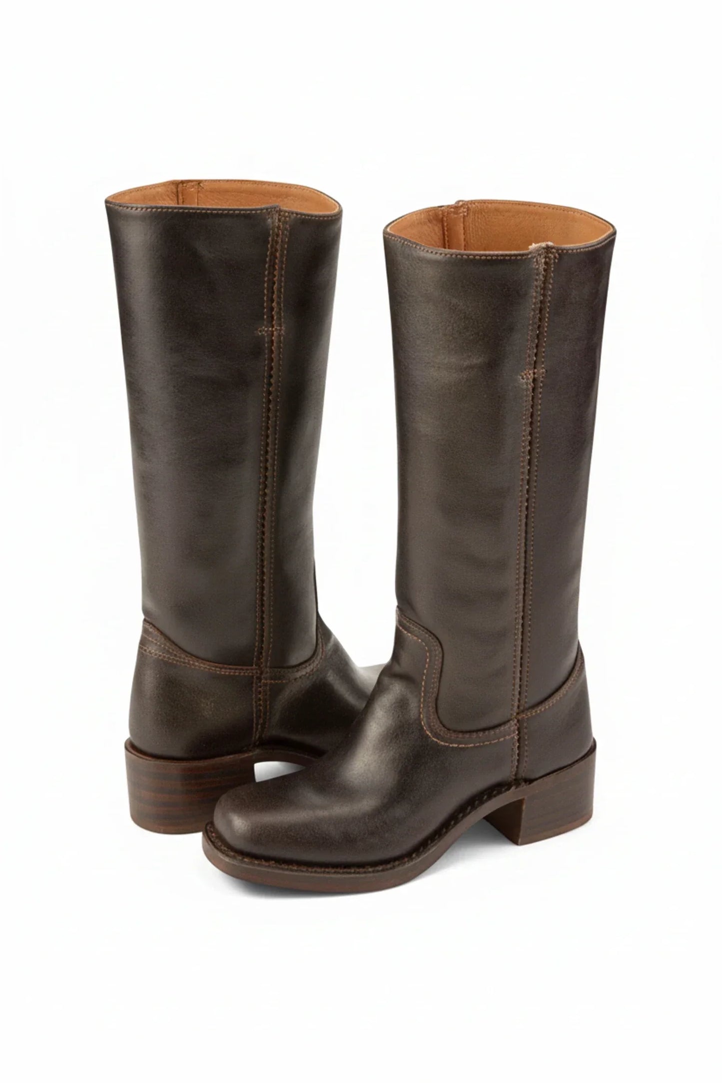 Women's black leather knee-high boots with sleek contemporary silhouette and timeless craftsmanship