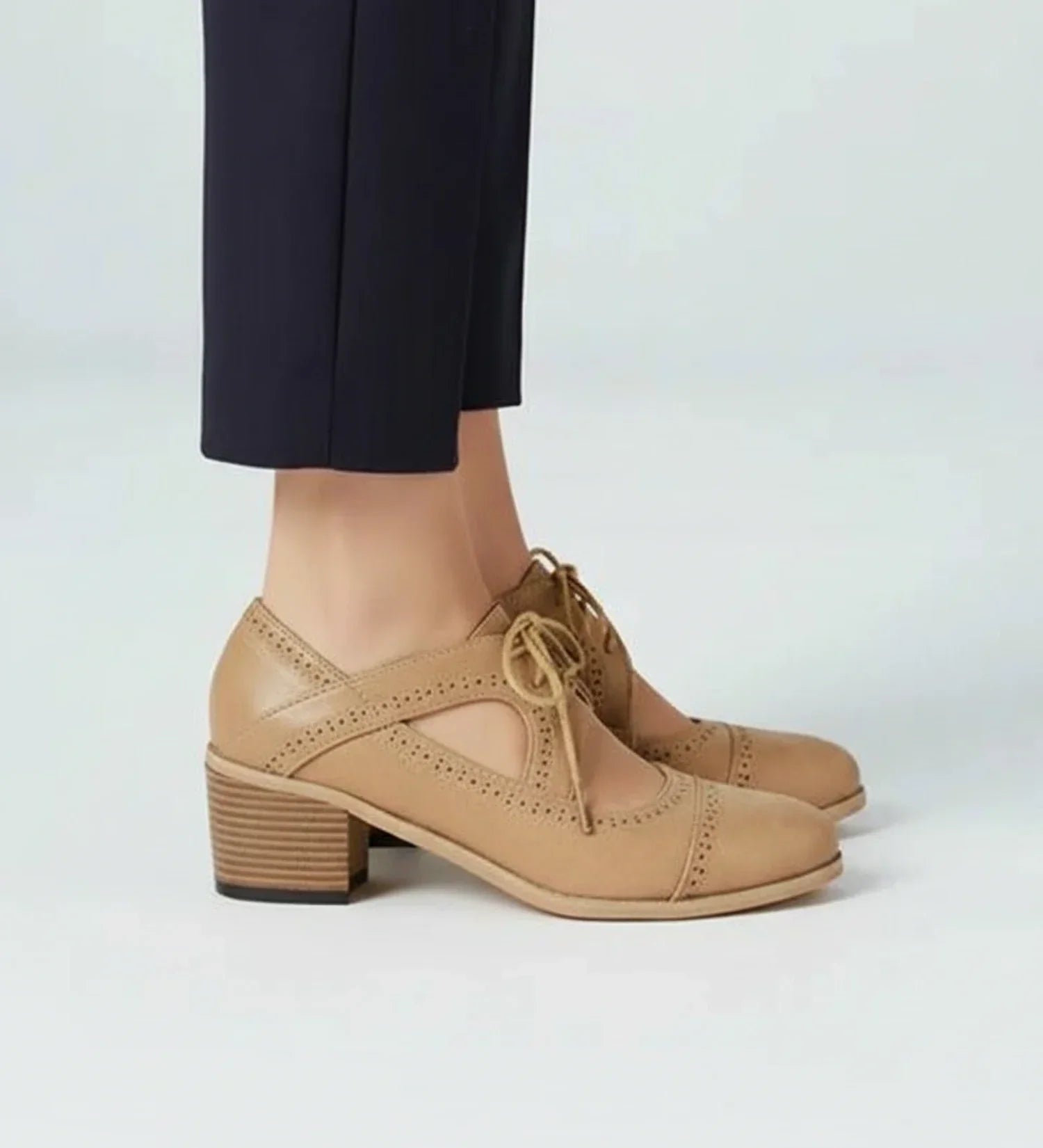 Women's lace-up block heel Oxford pumps with cutout detail, stylish and all-day comfortable