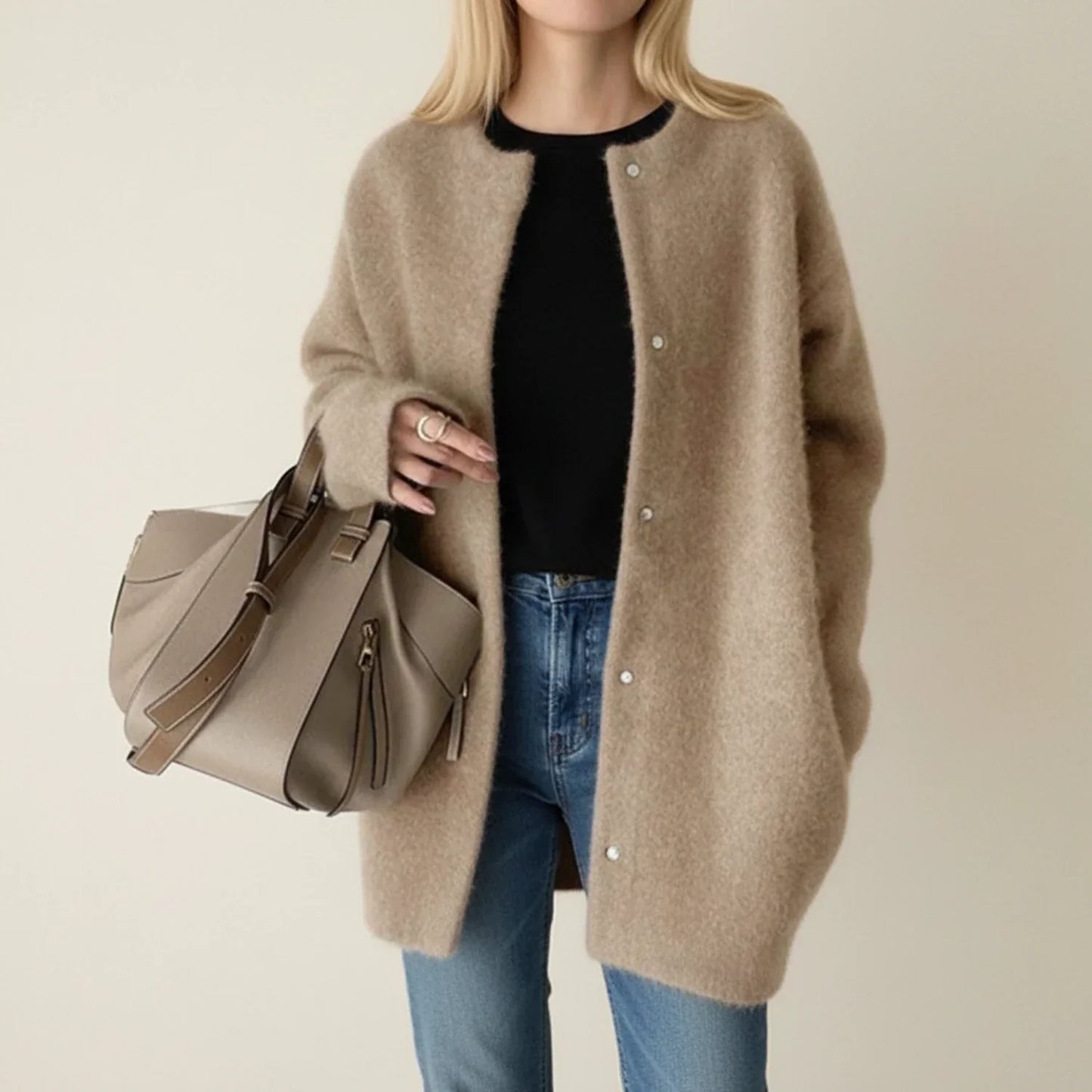 Women's longline open-front cardigan cozy relaxed-fit layering piece for winter everyday wear