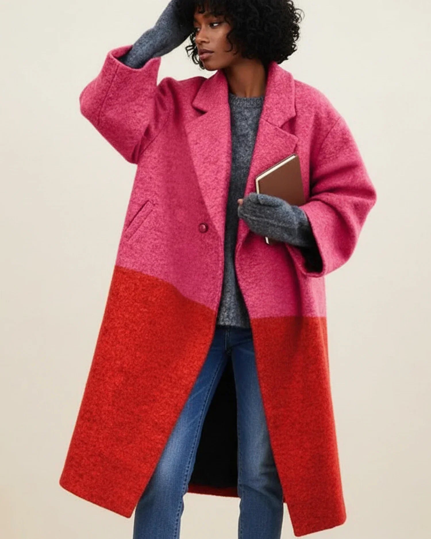 Dakota women's long wool winter coat colorful multi-hued design cozy warmth vibrant style