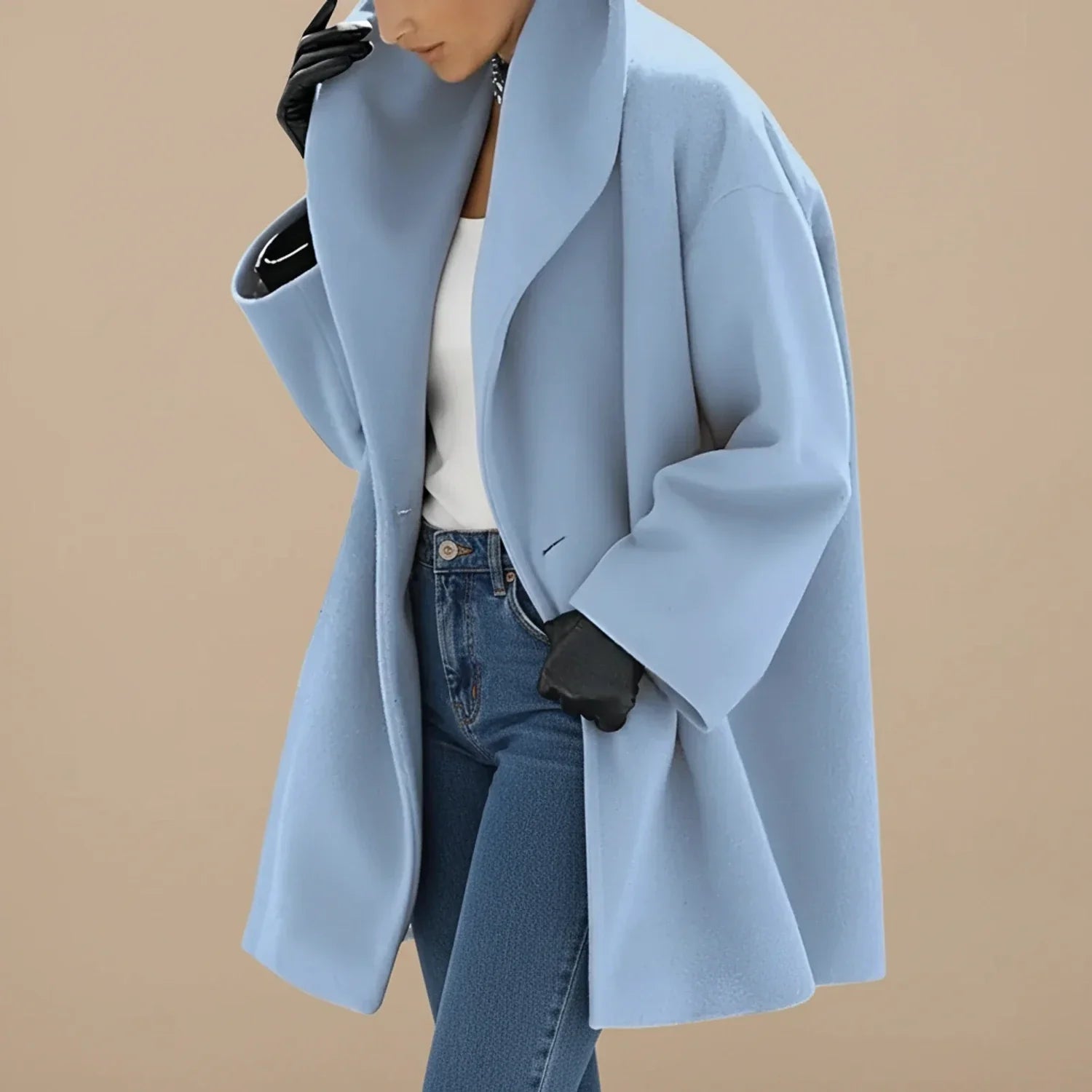 Women's oversized mid-length winter coat swing silhouette wide collar A-line chic outerwear