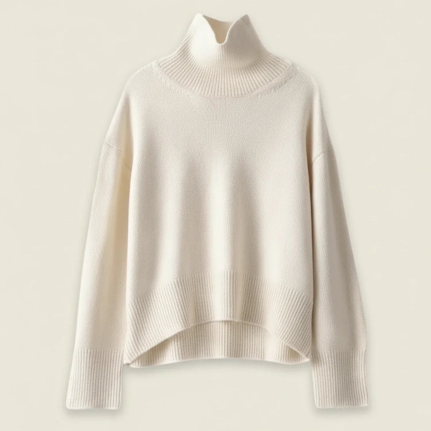 Women's oversized turtleneck knit sweater with ribbed texture cozy relaxed fit for casual layering