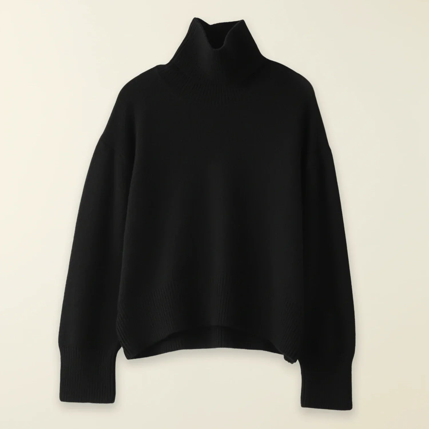 Women's oversized turtleneck knit sweater ribbed texture cozy relaxed fit casual cold-weather layering