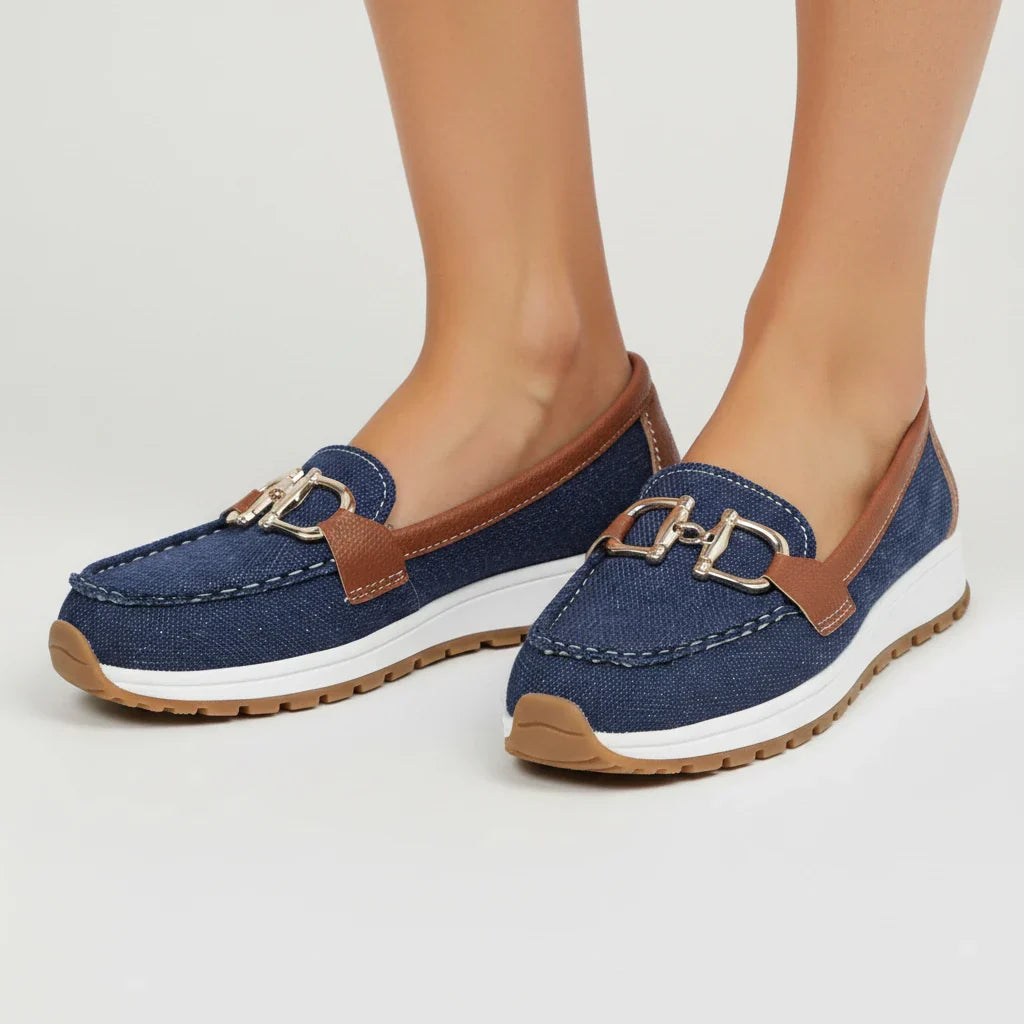 Women slip-on loafers casual chic style with gold buckle detail for all-day comfort everyday wear