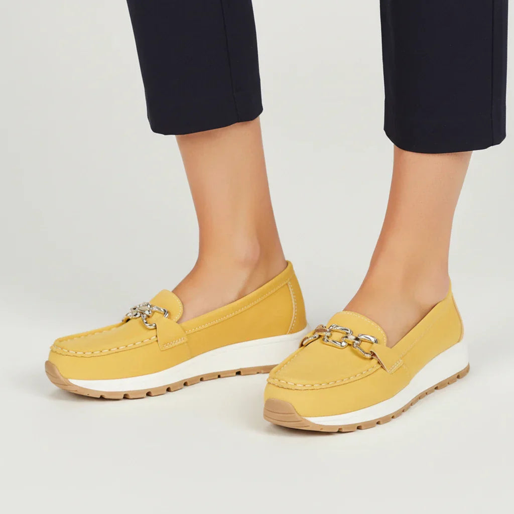 Women slip-on loafers casual chic style with gold buckle detail for all-day comfort everyday wear