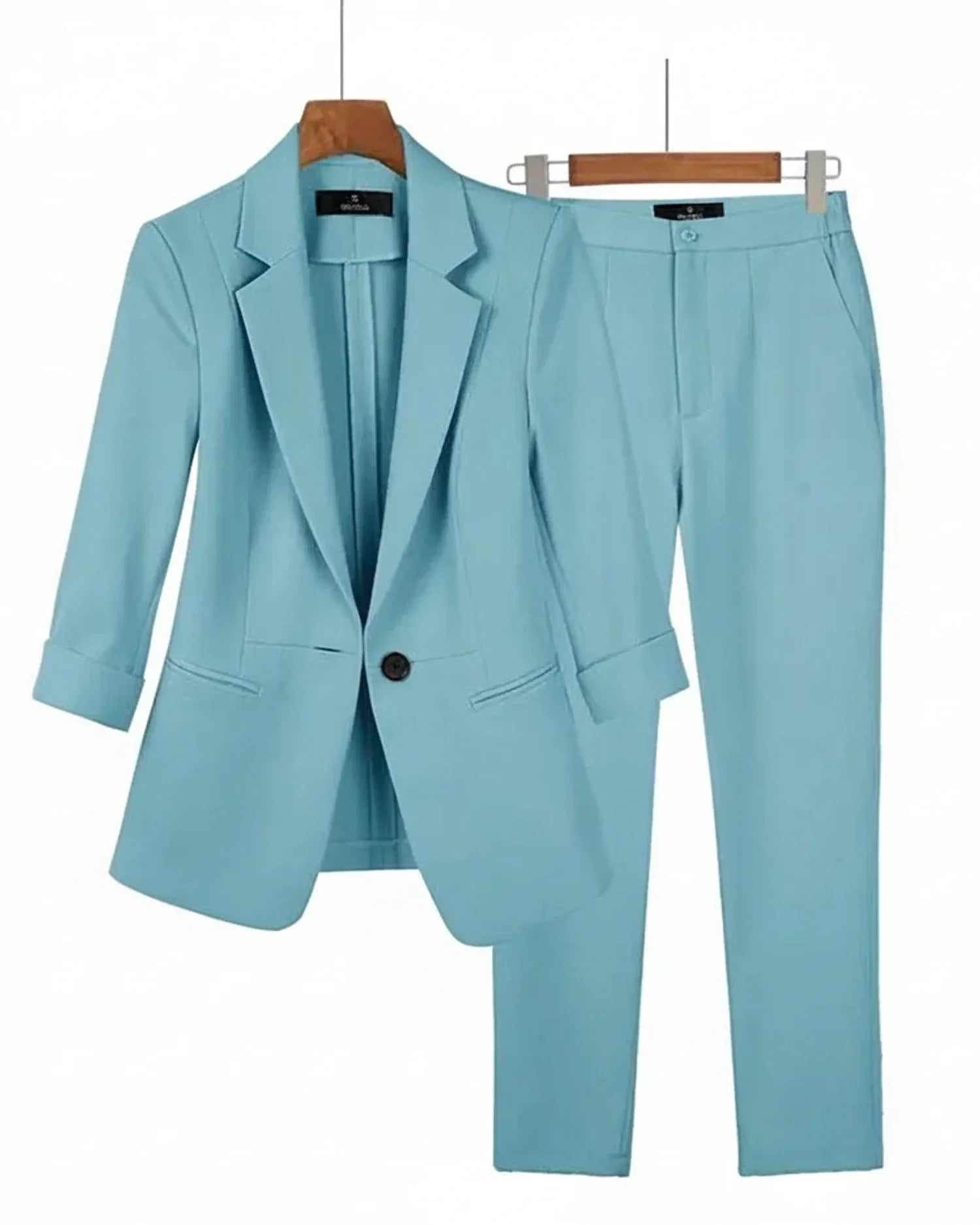 Women's tailored two-piece suit set straight-leg pants blazer polished office-ready professional ensemble