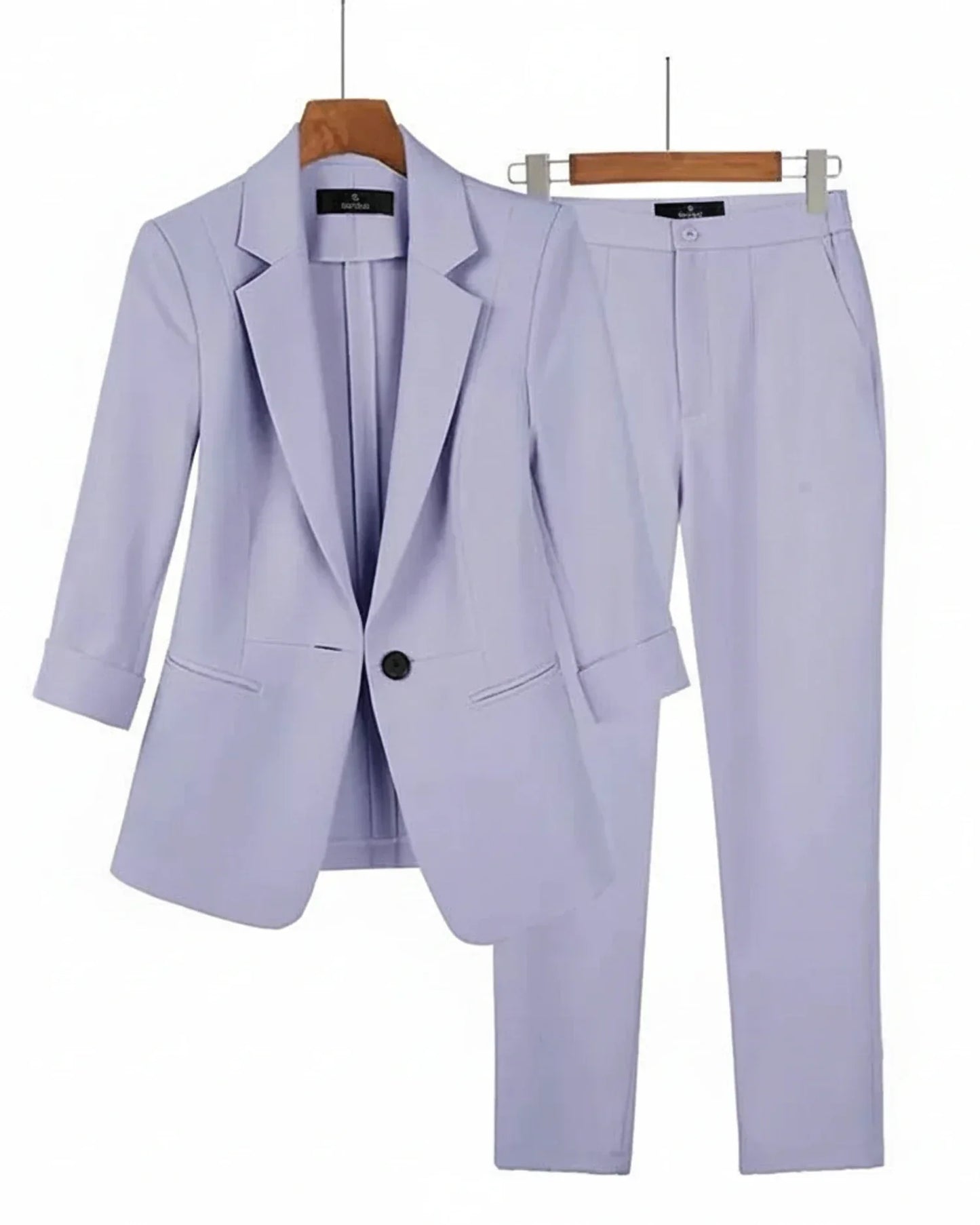 Women's tailored two-piece blazer and straight-leg pants suit set polished office-ready professional ensemble