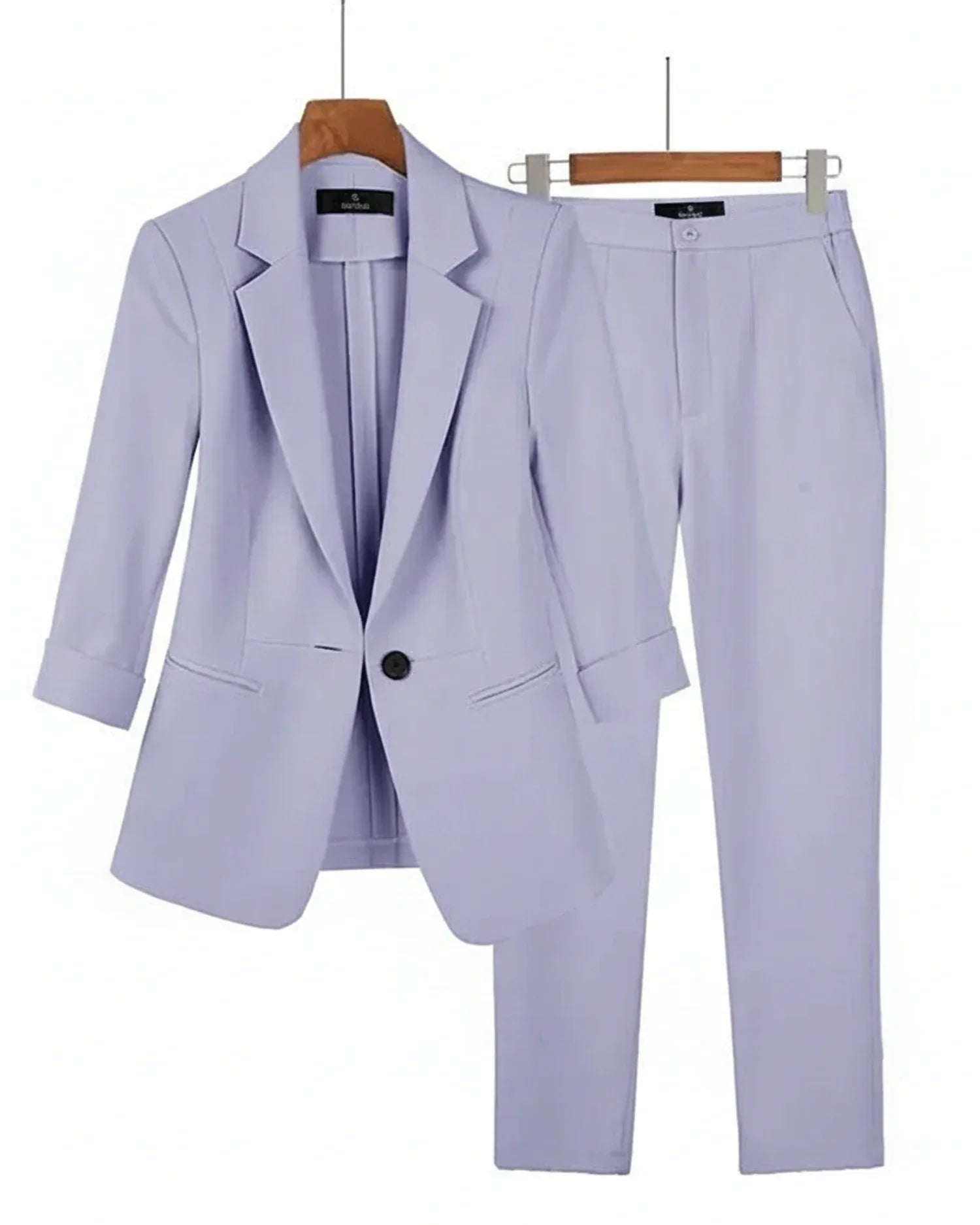 Women's tailored two-piece blazer and straight-leg pants suit set polished office-ready professional ensemble