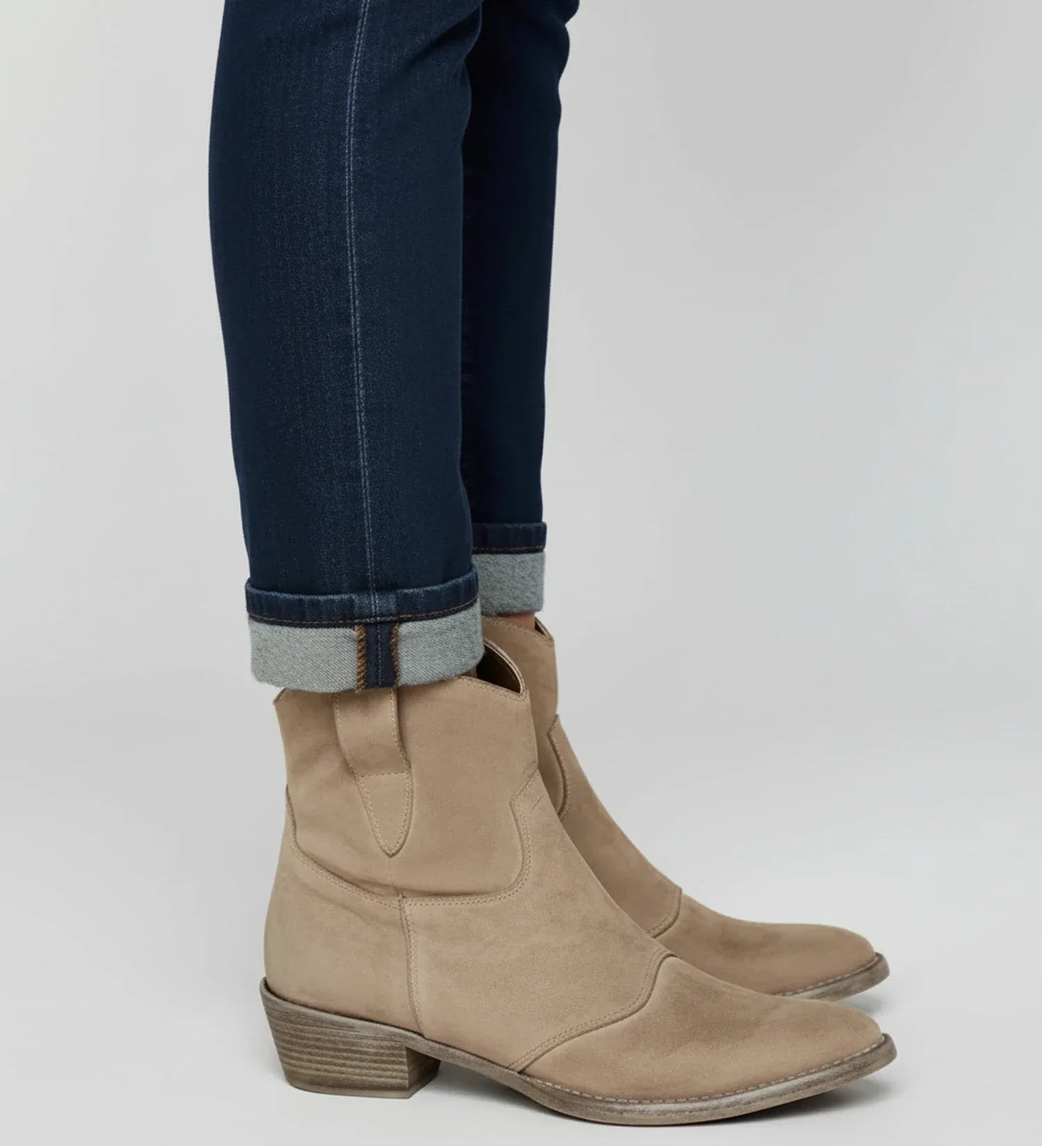 Women's western ankle boots low block heel slouch design easy pull-on cowboy-inspired style