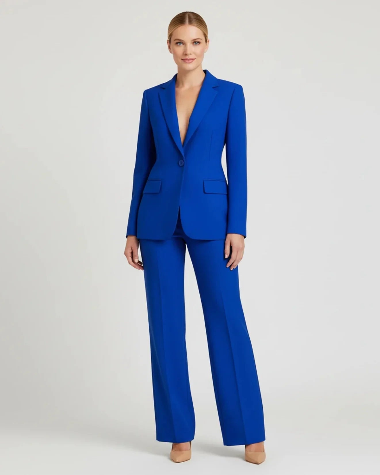 Women's tailored blazer wide-leg pants suit chic two-piece coordinated set for office wear