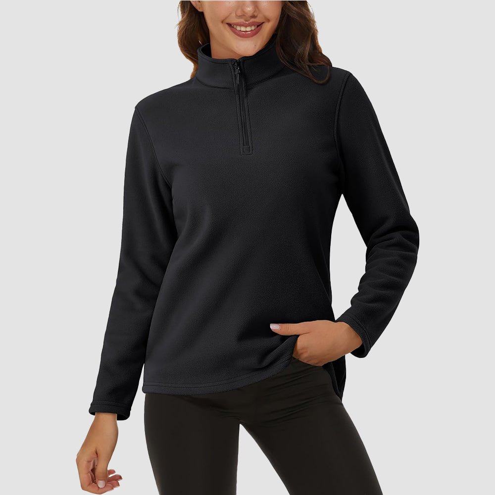 Women's fleece quarter-zip pullover, cozy stretch fit with adjustable stand or lapel collar