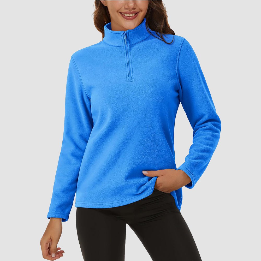 Women's fleece quarter-zip pullover adjustable stand lapel collar stretchy warm layering essential