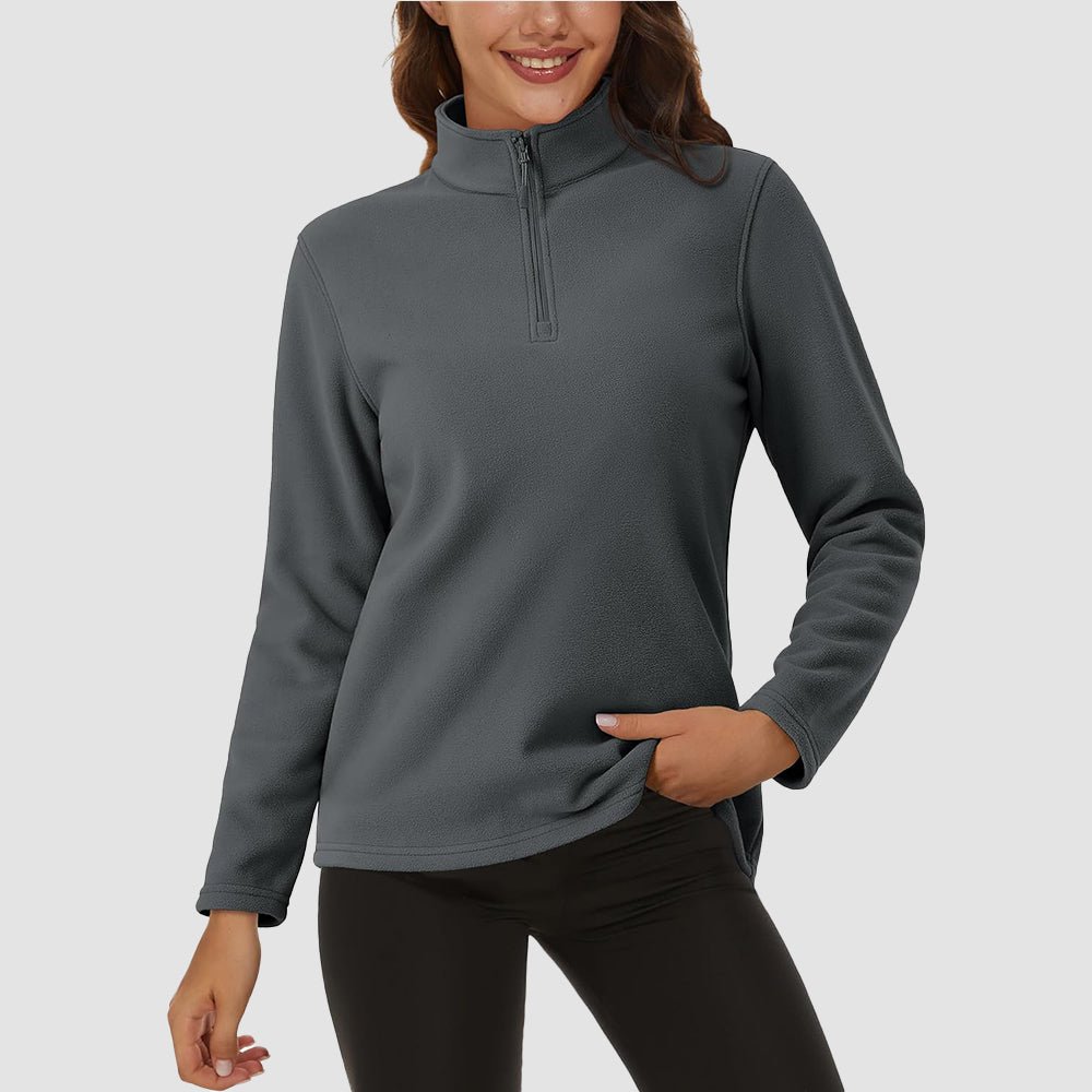 Women's fleece quarter-zip pullover adjustable stand lapel collar stretchy warm layering essential
