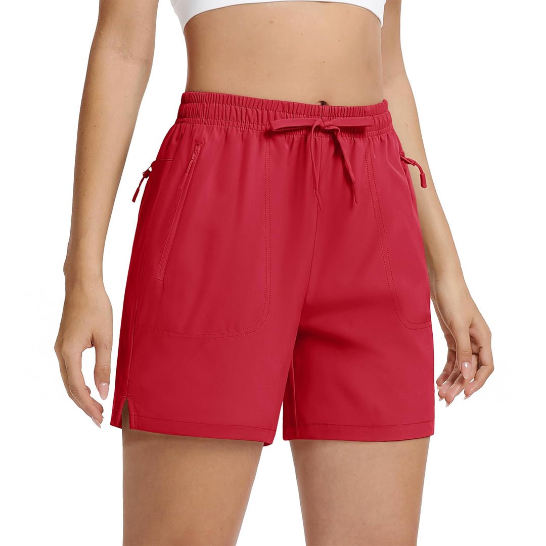 Women's gray 5-inch hiking shorts lightweight quick-dry UPF 50 stretch fabric outdoor trail shorts